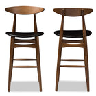 Baxton Studio Flora Mid-Century Modern Black Faux Leather Upholstered Walnut Finished Bar Stool (Set of 2)