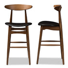 Baxton Studio Flora Mid-Century Modern Black Faux Leather Upholstered Walnut Finished Bar Stool (Set of 2)