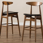 Baxton Studio Flora Mid-Century Modern Black Faux Leather Upholstered Walnut Finished Bar Stool (Set of 2)