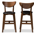 Baxton Studio Eline Mid-Century Modern Black Faux Leather Upholstered Walnut Finished Counter Stool (Set of 2)