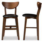 Baxton Studio Eline Mid-Century Modern Black Faux Leather Upholstered Walnut Finished Counter Stool (Set of 2)