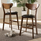 Baxton Studio Eline Mid-Century Modern Black Faux Leather Upholstered Walnut Finished Counter Stool (Set of 2)