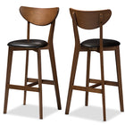 Baxton Studio Eline Mid-Century Modern Black Faux Leather Upholstered Walnut Finished Bar Stool (Set of 2)