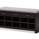 Baxton Studio Modern and Contemporary Espresso Finished Grey Fabric Upholstered Cushioned Entryway Bench