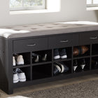 Baxton Studio Modern and Contemporary Espresso Finished Grey Fabric Upholstered Cushioned Entryway Bench