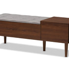 Baxton Studio Merrick Mid-century Retro Modern 1-drawer 2-tone Oak and Dark Brown Wood Entryway Storage Grey Fabric Cushioned Bench Shoe Rack Cabinet Organizer