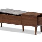 Baxton Studio Merrick Mid-century Retro Modern 1-drawer 2-tone Oak and Dark Brown Wood Entryway Storage Grey Fabric Cushioned Bench Shoe Rack Cabinet Organizer