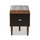 Baxton Studio Merrick Mid-century Retro Modern 1-drawer 2-tone Oak and Dark Brown Wood Entryway Storage Grey Fabric Cushioned Bench Shoe Rack Cabinet Organizer