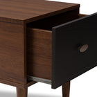 Baxton Studio Merrick Mid-century Retro Modern 1-drawer 2-tone Oak and Dark Brown Wood Entryway Storage Grey Fabric Cushioned Bench Shoe Rack Cabinet Organizer