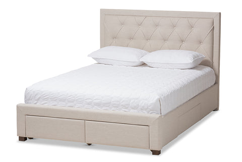 Baxton Studio Aurelie Modern and Contemporary Light Beige Fabric Upholstered King Size Storage Bed