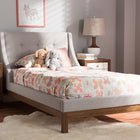 Baxton Studio Louvain Modern and Contemporary Greyish Beige Fabric Upholstered Walnut-Finished Twin Sized Platform Bed