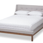 Baxton Studio Louvain Modern and Contemporary Greyish Beige Fabric Upholstered Walnut-Finished Queen Sized Platform Bed