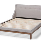 Baxton Studio Louvain Modern and Contemporary Greyish Beige Fabric Upholstered Walnut-Finished Full Sized Platform Bed