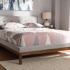 Baxton Studio Louvain Modern and Contemporary Greyish Beige Fabric Upholstered Walnut-Finished Queen Sized Platform Bed