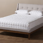 Baxton Studio Louvain Modern and Contemporary Greyish Beige Fabric Upholstered Walnut-Finished Queen Sized Platform Bed