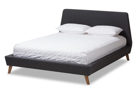 Baxton Studio Sinclaire Modern and Contemporary Dark Grey Fabric Upholstered Walnut-Finished Queen Sized Platform Bed