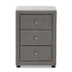 Baxton Studio Tessa Modern and Contemporary Grey Fabric Upholstered 3-Drawer Nightstand