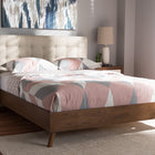 Baxton Studio Alinia Mid-century Retro Modern Light Beige Fabric Upholstered Walnut Wood King Size Platform Bed
