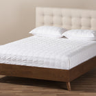 Baxton Studio Alinia Mid-century Retro Modern Light Beige Fabric Upholstered Walnut Wood King Size Platform Bed