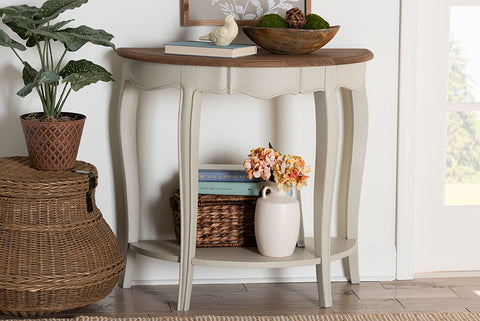 Baxton Studio Cordelia Country Cottage Farmhouse Greyish Beige and Natural Brown Finished Console Table