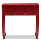 Baxton Studio Pomme Classic and Antique Red Finished Wood Bronze Finished Accents 6-Drawer Console Table