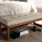 Baxton Studio Caramay Modern and Contemporary Light Beige Fabric Upholstered Walnut Brown Finished Wood Bench