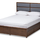 Baxton Studio Macey Modern and Contemporary Dark Grey Fabric Upholstered Walnut Finished King Size Storage Platform Bed