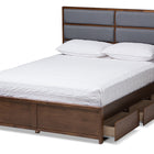 Baxton Studio Macey Modern and Contemporary Dark Grey Fabric Upholstered Walnut Finished Queen Size Storage Platform Bed