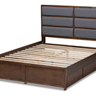 Baxton Studio Macey Modern and Contemporary Dark Grey Fabric Upholstered Walnut Finished Queen Size Storage Platform Bed