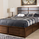 Baxton Studio Macey Modern and Contemporary Dark Grey Fabric Upholstered Walnut Finished Queen Size Storage Platform Bed