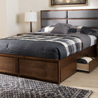 Baxton Studio Macey Modern and Contemporary Dark Grey Fabric Upholstered Walnut Finished Queen Size Storage Platform Bed