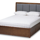 Baxton Studio Brannigan Modern and Contemporary Dark Grey Fabric Upholstered Walnut Finished King Size Storage Platform Bed