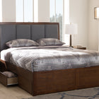 Baxton Studio Brannigan Modern and Contemporary Dark Grey Fabric Upholstered Walnut Finished Queen Size Storage Platform Bed
