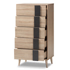 Baxton Studio Lisen Mid-Century Modern Light Oak and Grey 5-Drawer Chest