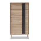 Baxton Studio Lisen Mid-Century Modern Light Oak and Grey 5-Drawer Chest