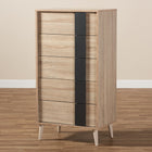 Baxton Studio Lisen Mid-Century Modern Light Oak and Grey 5-Drawer Chest