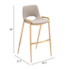 Zuo Desi Barstool (Set of 2) Beige & Gold