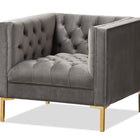 Baxton Studio Zanetta Luxe and Glamour Grey Velvet Upholstered Gold Finished Lounge Chair