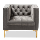 Baxton Studio Zanetta Luxe and Glamour Grey Velvet Upholstered Gold Finished Lounge Chair