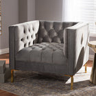 Baxton Studio Zanetta Luxe and Glamour Grey Velvet Upholstered Gold Finished Lounge Chair