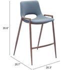 Zuo Desi Counter Stool (Set of 2) Azure Gray & Walnut
