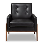 Baxton Studio Perris Mid-Century Modern Black Faux Leather Upholstered Walnut Wood Lounge Chair