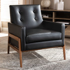 Baxton Studio Perris Mid-Century Modern Black Faux Leather Upholstered Walnut Wood Lounge Chair