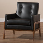 Baxton Studio Perris Mid-Century Modern Black Faux Leather Upholstered Walnut Wood Lounge Chair