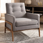 Baxton Studio Perris Mid-Century Modern Grey Fabric Upholstered Walnut Wood Lounge Chair