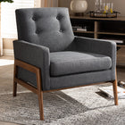 Baxton Studio Perris Mid-Century Modern Dark Grey Fabric Upholstered Walnut Wood Lounge Chair