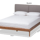 Baxton Studio Aveneil Mid-Century Modern Grey Fabric Upholstered Walnut Finished Queen Size Platform Bed