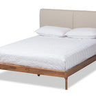 Baxton Studio Aveneil Mid-Century Modern Beige Fabric Upholstered Walnut Finished Queen Size Platform Bed