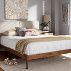 Baxton Studio Aveneil Mid-Century Modern Beige Fabric Upholstered Walnut Finished Full Size Platform Bed