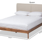 Baxton Studio Aveneil Mid-Century Modern Beige Fabric Upholstered Walnut Finished Queen Size Platform Bed